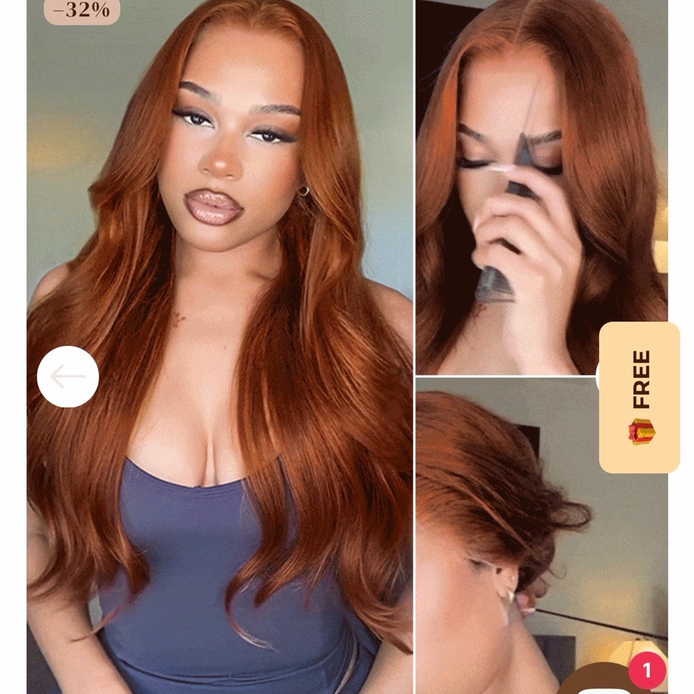30” ARABELLA HAIR Dark Copper Ginger Human Hair Wig